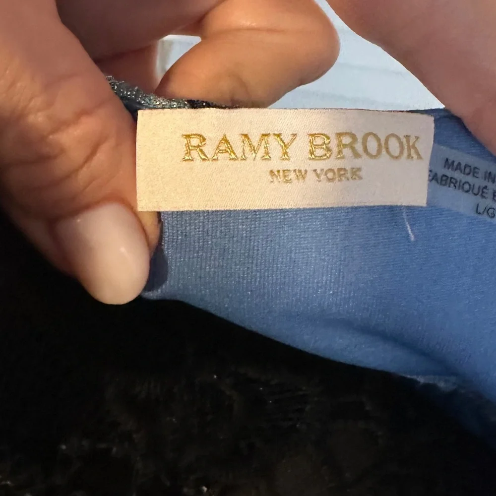Ramy Brook Metallic Blue Wrap Blouse w/ Tie Waist - Picture 7 of 8